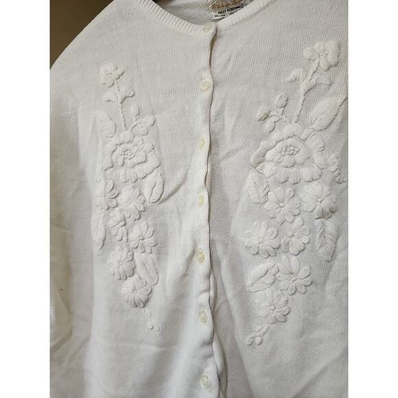 REP OF KOREA 50's 100% Virgin Acrylic Flower Embroidered Cardigan Small A99 - Picture 2 of 6